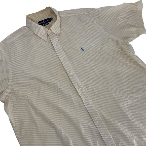 Ralph Lauren Mens Yellow Striped Short Sleeve seeraucker Button-Down Shirt XXL - Picture 4 of 10